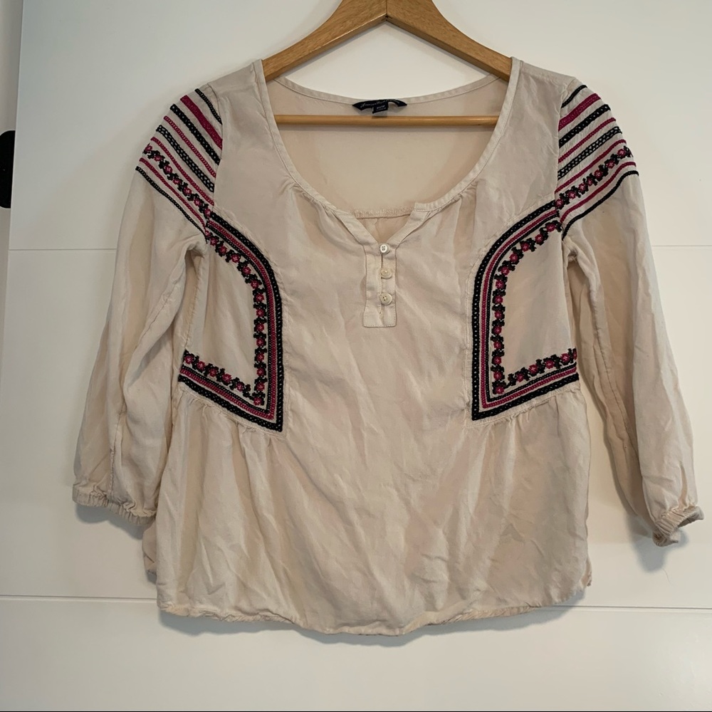 American Eagle | Boho Embroidered Shirt